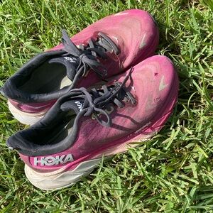 Hoka Pink and Black Athletic Shoes with Cushioned Sole